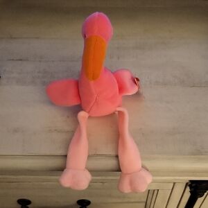 Ty Beanie Baby "Pinky" Pink and Orange Flamingo Bird Toy